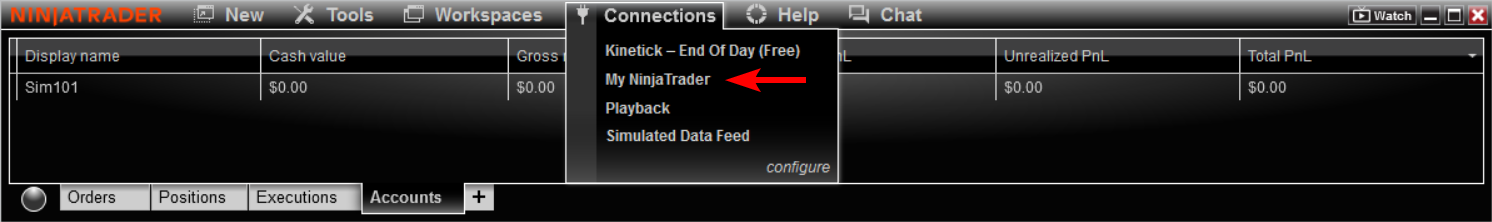 NinjaTrader platform selection screen showing Desktop and Web options