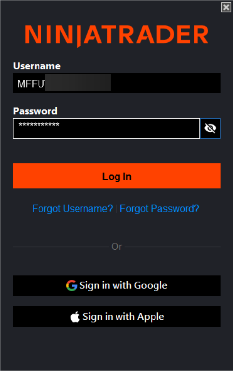 Connection properties showing username, password, and account type fields